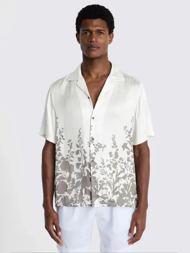 Moss Floral Print Cuban Collar Shirt, Beige - Beige - Male