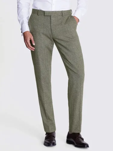 Moss London Slim Fit Herringbone Wool Blend Tweed Suit Trousers - Sage - Male
