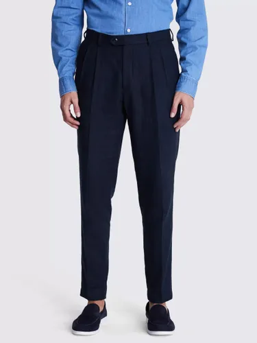 Moss Tailored Fit Herringbone Trousers, Navy - Navy - Male