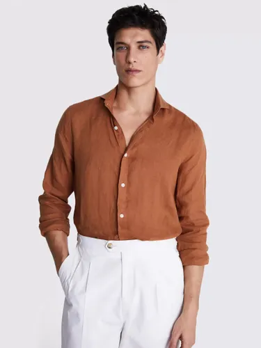 Moss Tailored Fit Linen Long Sleeve Shirt - Brown - Male