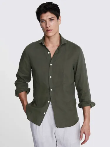 Moss Tailored Fit Linen Long Sleeve Shirt - Khaki - Male