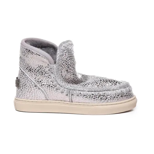 Mou , Crochet Detail Eskimo Sneakers Silver Snake ,Gray female, Sizes: