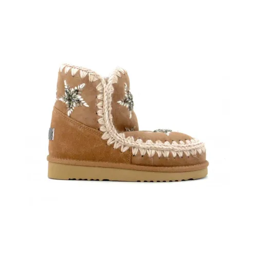 Mou , Suede Ankle Boots with Crystal Star Detail ,Beige female, Sizes:
