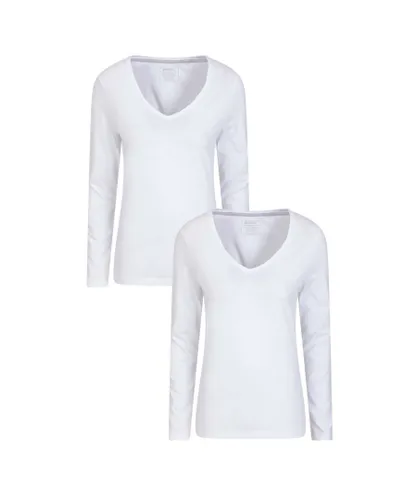 Mountain Warehouse Womens/Ladies Eden Organic V Neck Long-Sleeved T-Shirt (Pack of 2) (White)