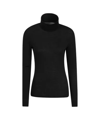 Mountain Warehouse Womens/Ladies Merino Wool Roll Neck Base Layer Top (Black)