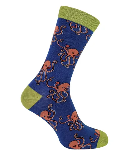 Mr Heron - Mens Animal Patterned Design Soft Bamboo Novelty Socks - Blue Cotton