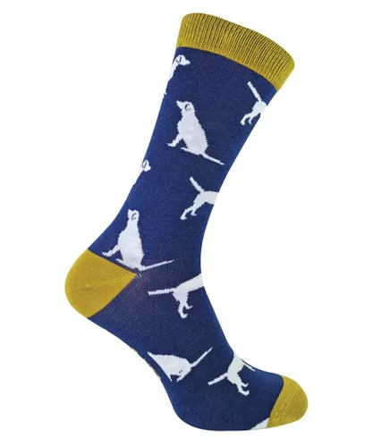 Mr Heron - Mens Novelty Bamboo Socks with Dogs On - Blue Cotton