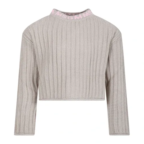 Msgm , Beige Cotton Sweater with Pink Logo ,Beige female, Sizes: