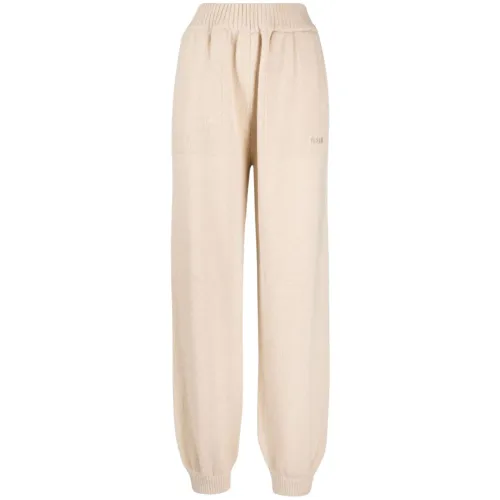 Msgm , beige embroidered-logo knitted track pants ,Beige female, Sizes: