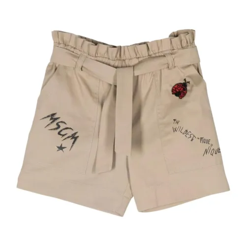 Msgm , Beige Kids Shorts with Sketch Print and Logo Decoration ,Beige female, Sizes: