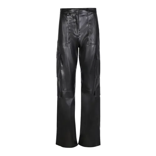 Msgm , Black Cargo Trousers with Wide Leg ,Black female, Sizes: