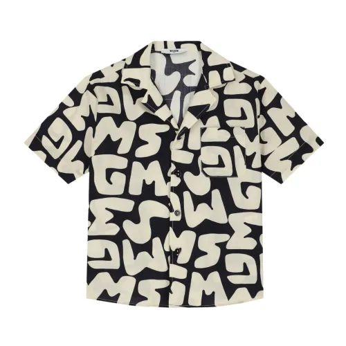 Msgm , Black/cream lettering print shirt for kids ,Multicolor male, Sizes: