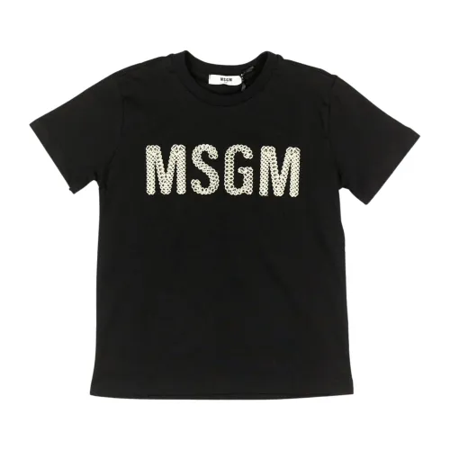 Msgm , Black Kids T-shirt with Embroidered Logo ,Black female, Sizes: