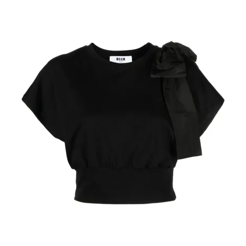 Msgm , Black Oversize Bow T-shirt ,Black female, Sizes: