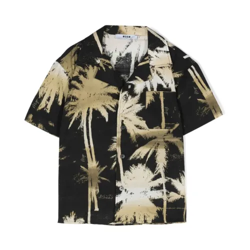 Msgm , Black Palm Print Kids Shirt ,Black male, Sizes: