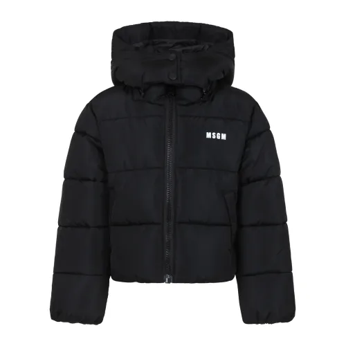 Msgm , Black Quilted Jacket with Removable Hood ,Black unisex, Sizes: