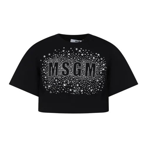 Msgm , Black Short Sleeves T-Shirt with Silver Logo ,Black female, Sizes: