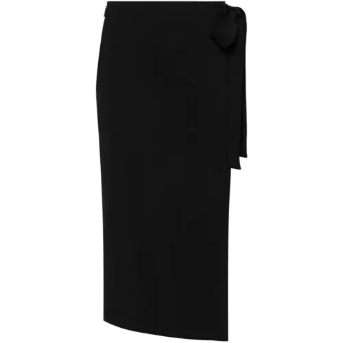 Msgm , Black Wool Wrap Midi Skirt ,Black female, Sizes: