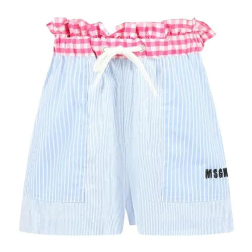 Msgm , Blue Striped Kids Shorts with Elastic Waistband ,Blue female, Sizes: