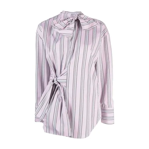 Msgm , bow-detail striped shirt ,Pink female, Sizes: