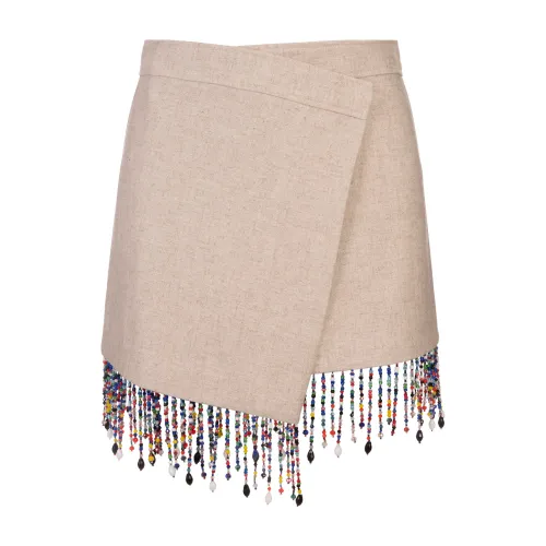 Msgm , Brown Linen Wrap Mini Skirt ,Brown female, Sizes: