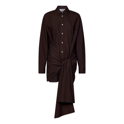 Msgm , Brown Oversized Cotton Poplin Shirt with Maxi Knot Detail ,Brown female, Sizes: