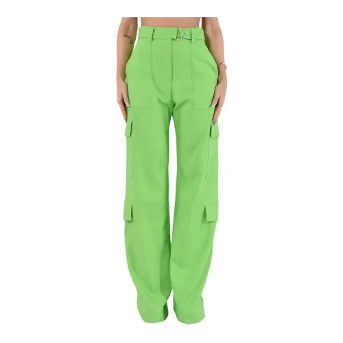 Msgm , Cargo Canvas Pants Oversize Pockets ,Green female, Sizes: