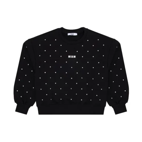 Msgm , Cotton Sweatshirt with Crystal Decorations ,Black female, Sizes: