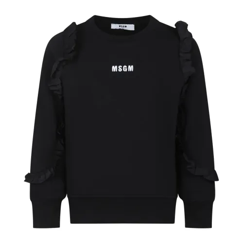 Msgm , Fuchsia Cotton Fleece Sweatshirt with Logo Embroidery ,Black female, Sizes:
