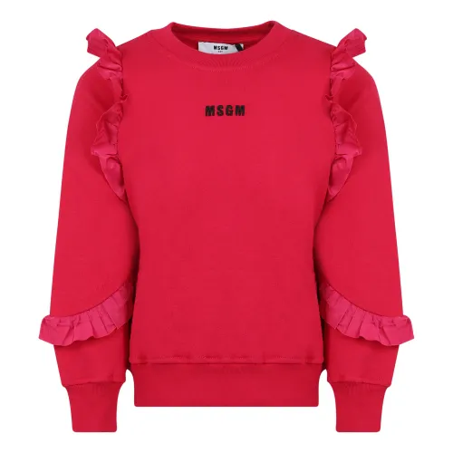 Msgm , Fuchsia Cotton Fleece Sweatshirt with Logo Embroidery ,Pink female, Sizes:
