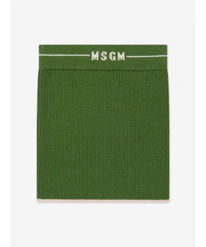 Msgm Girls Wool Knitted Logo Skirt - Green