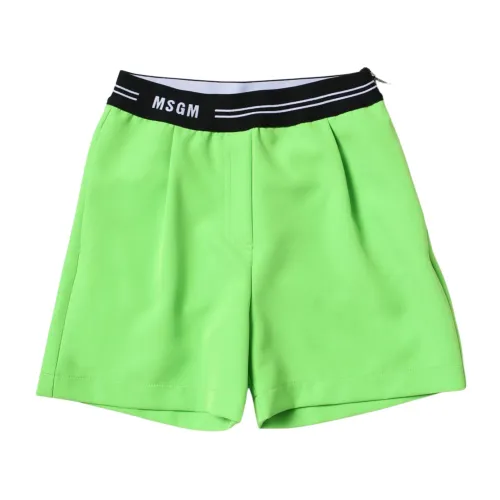 Msgm , Green Kids Shorts with Logo Waistband ,Green female, Sizes: