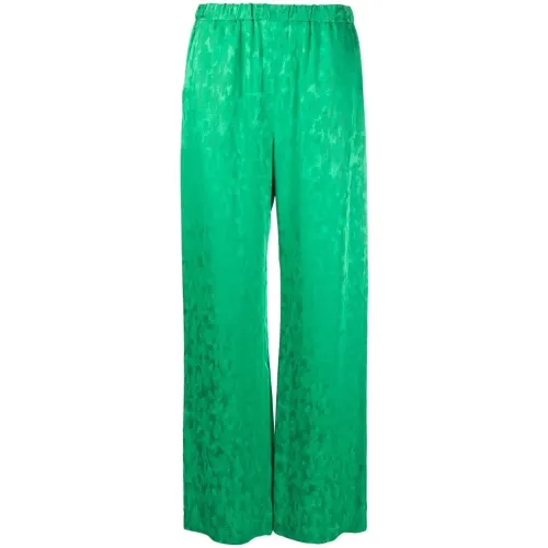 Msgm , jacquard satin palazzo pants ,Green female, Sizes: