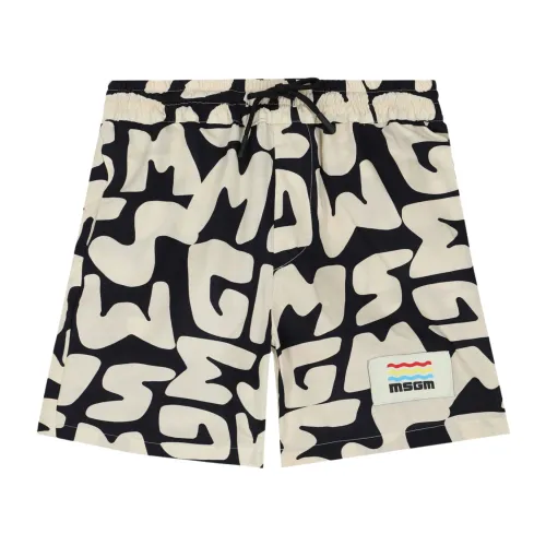 Msgm , Kids Bermuda Shorts with All Over Lettering Print ,Multicolor male, Sizes: