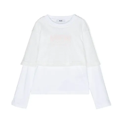Msgm , Kids White T-shirts and Polos ,White female, Sizes: