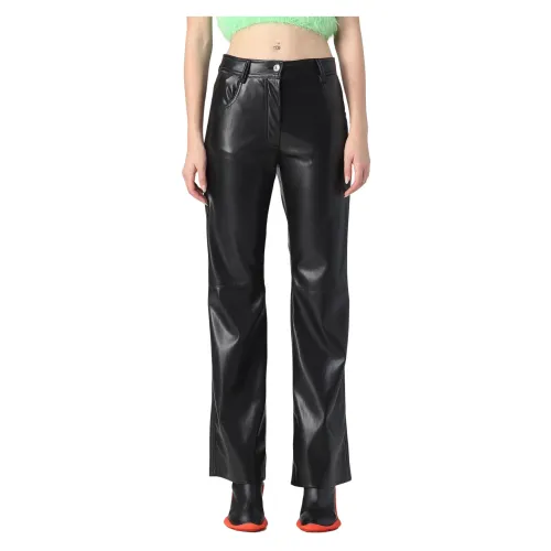 Msgm , Leather Trousers ,Black female, Sizes: