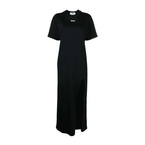 Msgm , logo-print cotton T-shirt dress ,Black female, Sizes: