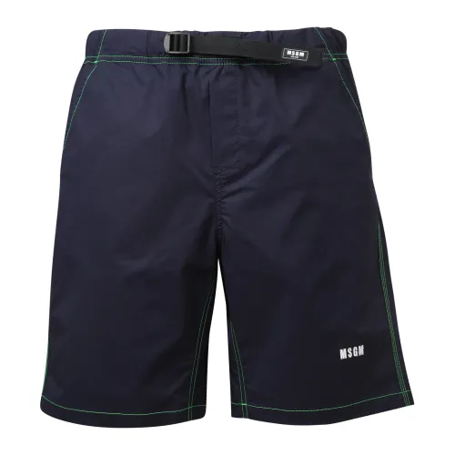 Msgm , Logo print sports shorts ,Blue male, Sizes: