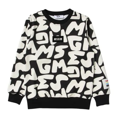 Msgm , Logo Print Sweater for Kids ,Black male, Sizes: