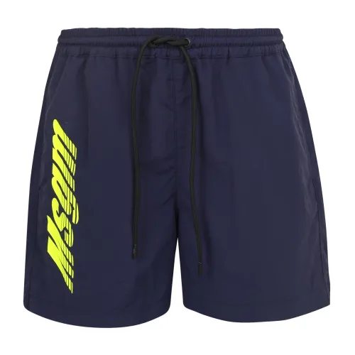 Msgm , Logo-print swim shorts ,Blue male, Sizes: