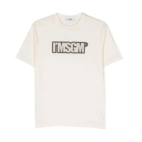 Msgm , Logo T-shirt in Beige ,Beige male, Sizes: