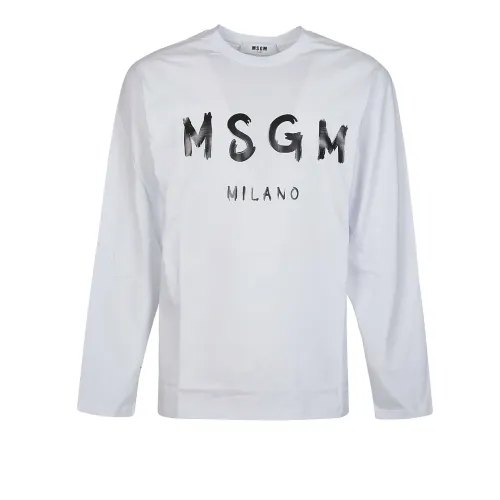 Msgm , Long Sleeve Logo Print T-Shirt ,White male, Sizes: