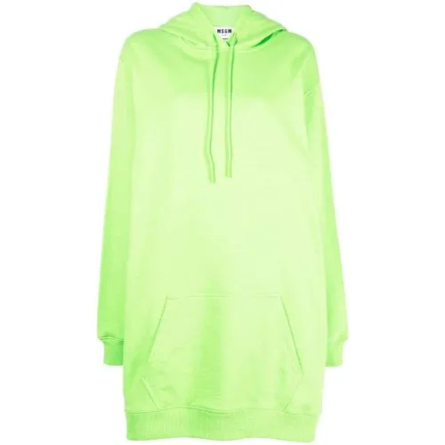 Msgm , Msgm logo-print hooded jumper dress ,Green female, Sizes: