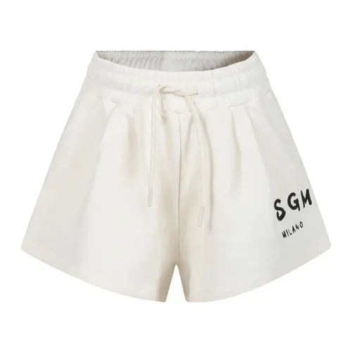 Msgm , Sporty Ivory Cotton Shorts ,Beige female, Sizes:
