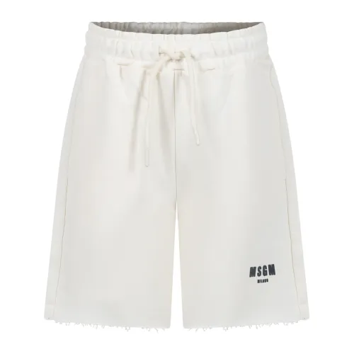 Msgm , Sporty Ivory Cotton Shorts ,Beige male, Sizes: