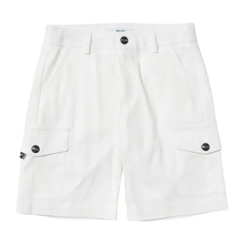 Msgm , White Bermuda Shorts with Cargo Pockets ,White male, Sizes: