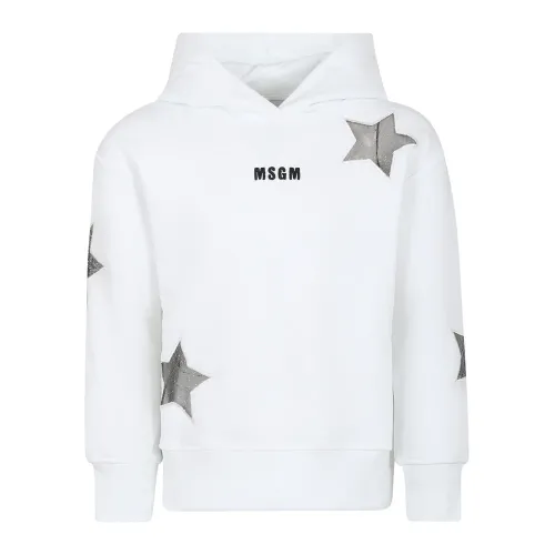 Msgm , White Cotton Fleece Hoodie with Logo Embroidery ,White unisex, Sizes: