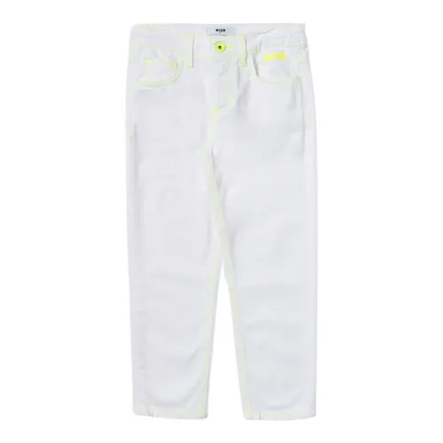 Msgm , White Kids Jeans with Yellow Contrast Stitching ,White female, Sizes: