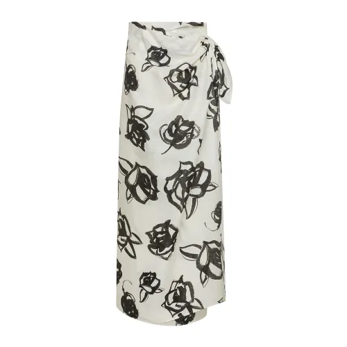 Msgm , White Linen Wrap Skirt with Rose Print ,Multicolor female, Sizes: