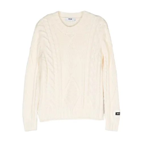 Msgm , Wool Blend Cable Knit Sweater ,Beige male, Sizes: